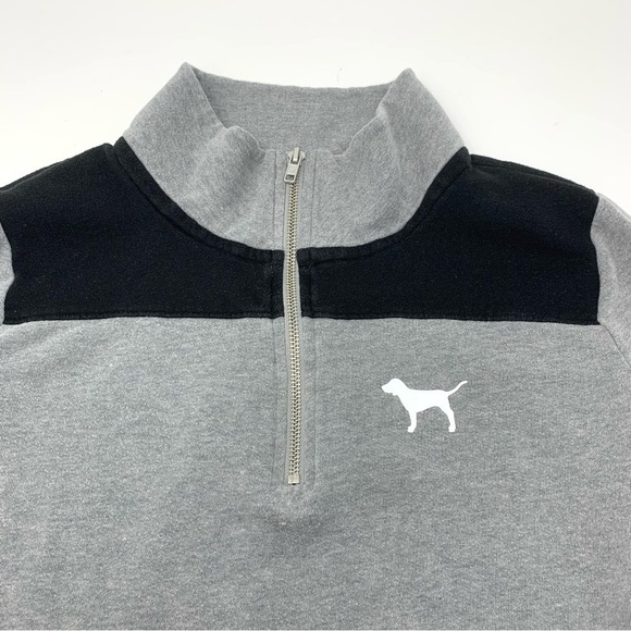 PINK Victoria's Secret Perfect Quarter Zip Sweatshirt Grey Logo Top Size M - Picture 4 of 9